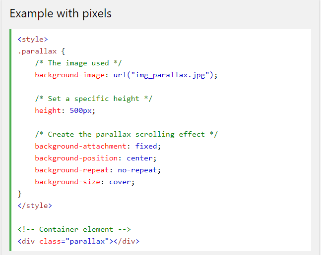 code on how to create parallax